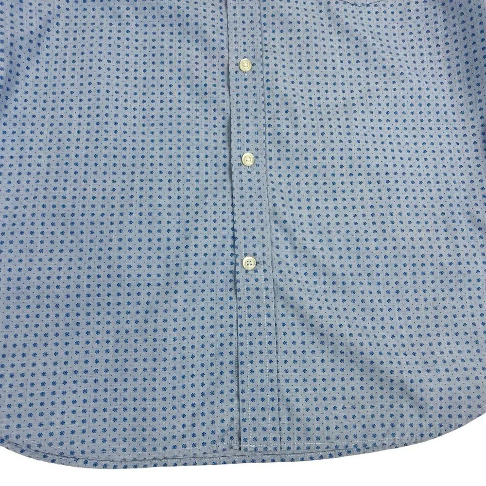 Banana Republic Luxe Poplin Slim Fit Blue Print Short Sleeve Button Down Shirt